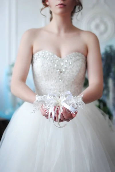 Bride Wedding Lady Accessories Stylish Wedding White Interior Wedding Decorations — Stock Photo, Image