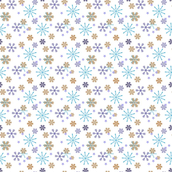 Copo de nieve patrón sin costuras. Nieve sobre fondo azul. Papel pintado abstracto, decoración de envoltura. Símbolo invierno, Feliz Navidad, Feliz Año Nuevo celebración Vector ilustración — Vector de stock