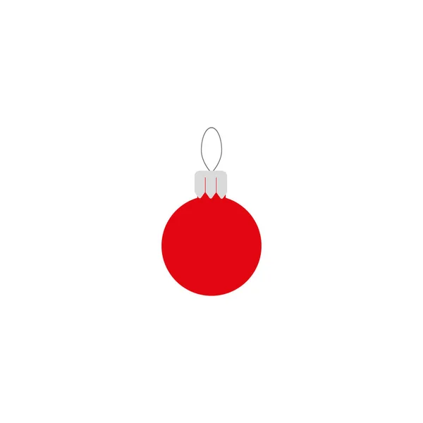 Palla dell'albero di Natale con fiocco a nastro. Decorazione bauble rosso, isolato su sfondo bianco. Simbolo di Felice Anno Nuovo, festa di Natale, inverno. Design piatto per scheda Illustrazione vettoriale — Vettoriale Stock