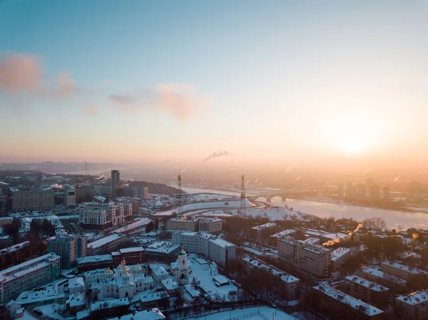 Vista Della Città Dalla Vista Volo Uccello Una Città Invernale — Foto Stock