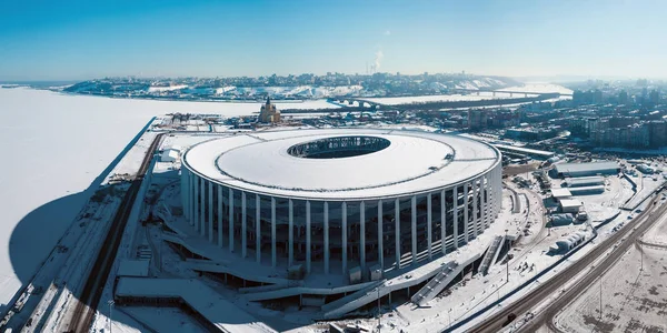 Rusya, Nizhny Novgorod - 21 Şubat 2018: View of Nizhny Novogorod Rusya 2018 FIFA Dünya Kupası için bina Stadyumu,