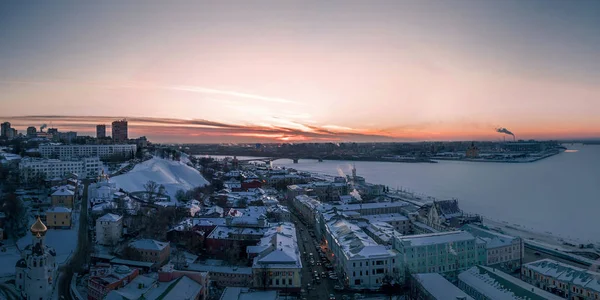 Panorama Cidade Inverno Pôr Sol — Fotografia de Stock