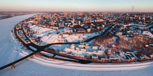 Panorama Cidade Inverno Pôr Sol — Fotografia de Stock