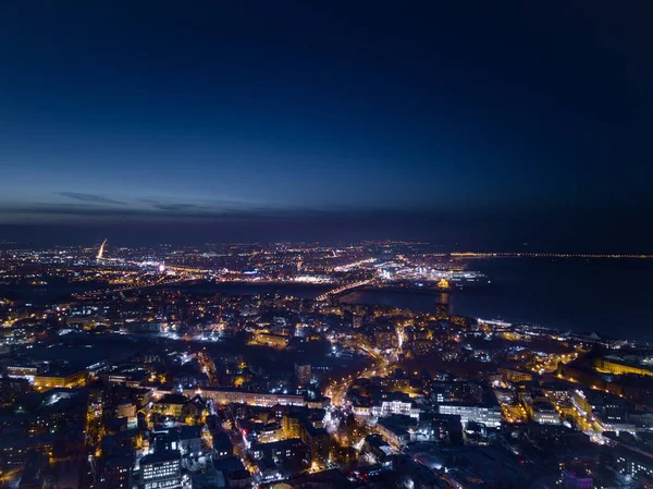 Widok Miasta Ptaków Ulicę Używa Zdjęcie Drone Nocy Obraz Koncepcja — Zdjęcie stockowe