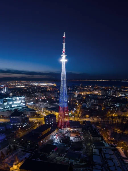 Fernsehturm Wie Eine Rakete Die Rakete Hebt Der Nächtlichen Stadt — Stockfoto