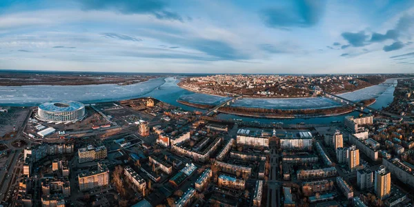 Nizhny Novgorod Rússia 2018 Paisagem Urbana Pôr Sol Estádio Nizhny — Fotografia de Stock