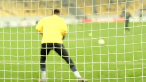 Training Einer Professionellen Fußballmannschaft Einem Großen Stadion Defokus Effekt Fußball — Stockvideo
