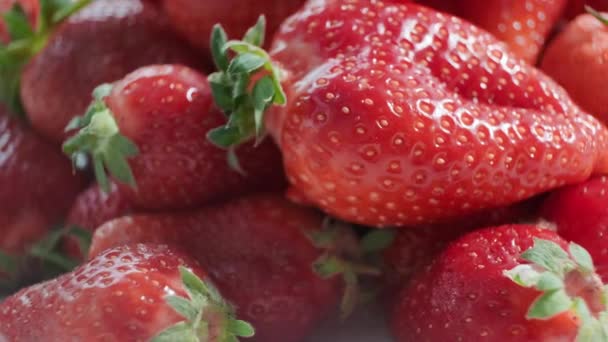 Reife Frische Erdbeeren Aus Nächster Nähe Reife Bio Erdbeere Konzept — Stockvideo