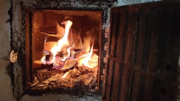 Chama Fogo Aberta Forno Velho — Vídeo de Stock