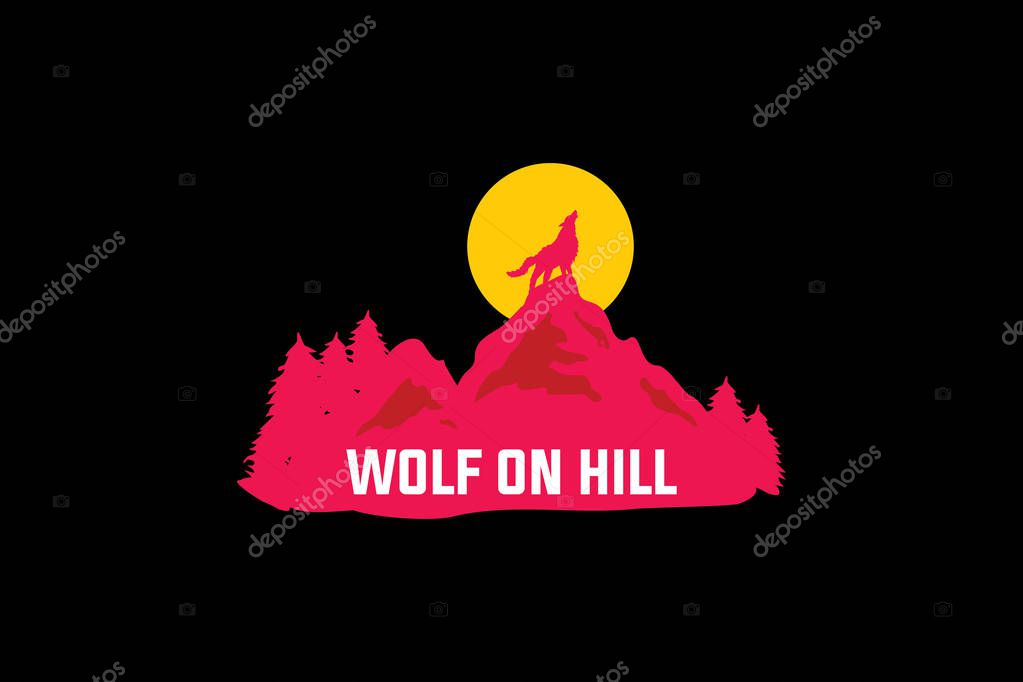 The wolf at hill, great and strong wolves behind moon lght