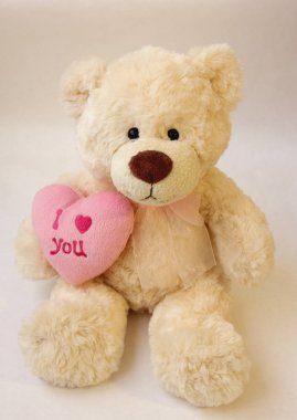 oturma ve bir kalp tutan ayı. Sevgililer günü. Seni seviyorum.