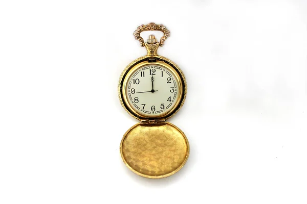 Vecchio Orologio Tasca Sfondo Bianco — Foto Stock