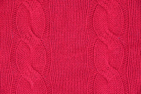Cornice intera di plaid rosso lavorato a maglia come sfondo. Modello orizzontale di sfondo rosso . — Foto Stock