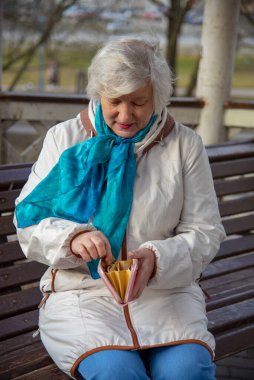 70 yıllık üzgün bir emekli parkta bir bankta oturur ve cüzdanındaki parayı sayar. Hayat boyu kaynak eksikliği kavramı, küçük bir emekli maaşı..
