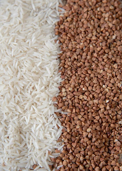 Fotografía Vertical Completa Granos Arroz Trigo Sarraceno Copiar Espacio Para — Foto de Stock