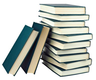 Beyaz arka planda, izole gerçek kitap yığını