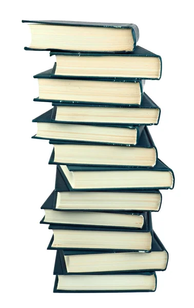 Стек реальних книг на білому тлі, вертикально ізольовані — стокове фото