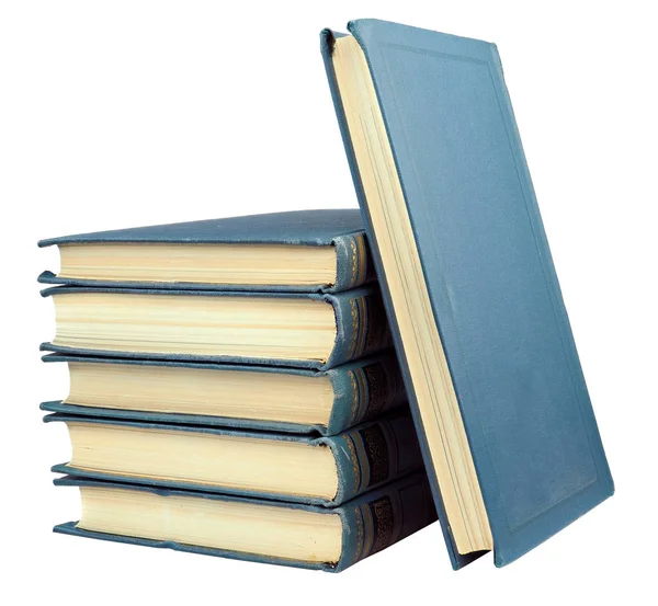 Στοίβα των παλαιών βιβλίων μπλε που απομονώνονται σε λευκό φόντο — Φωτογραφία Αρχείου