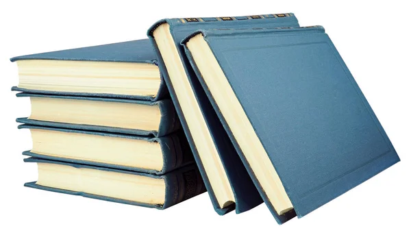 Stack of old blue books isolated on white background — Stock Photo, Image