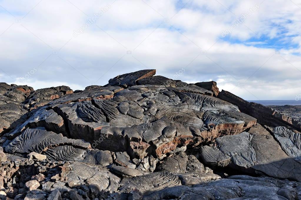 Hardened lava in the vicinity of the Hawaiian volcano Kilauea