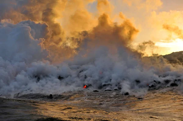 Lave Chaude Volcan Hawaïen Kilauea Coule Dans Les Eaux Océan — Photo