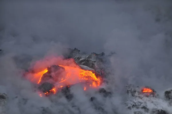 Lava Calda Del Vulcano Hawaiano Kilauea Sfocia Nelle Acque Dell — Foto Stock