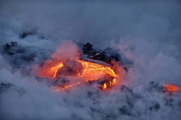 Lava Calda Del Vulcano Hawaiano Kilauea Sfocia Nelle Acque Dell — Foto Stock