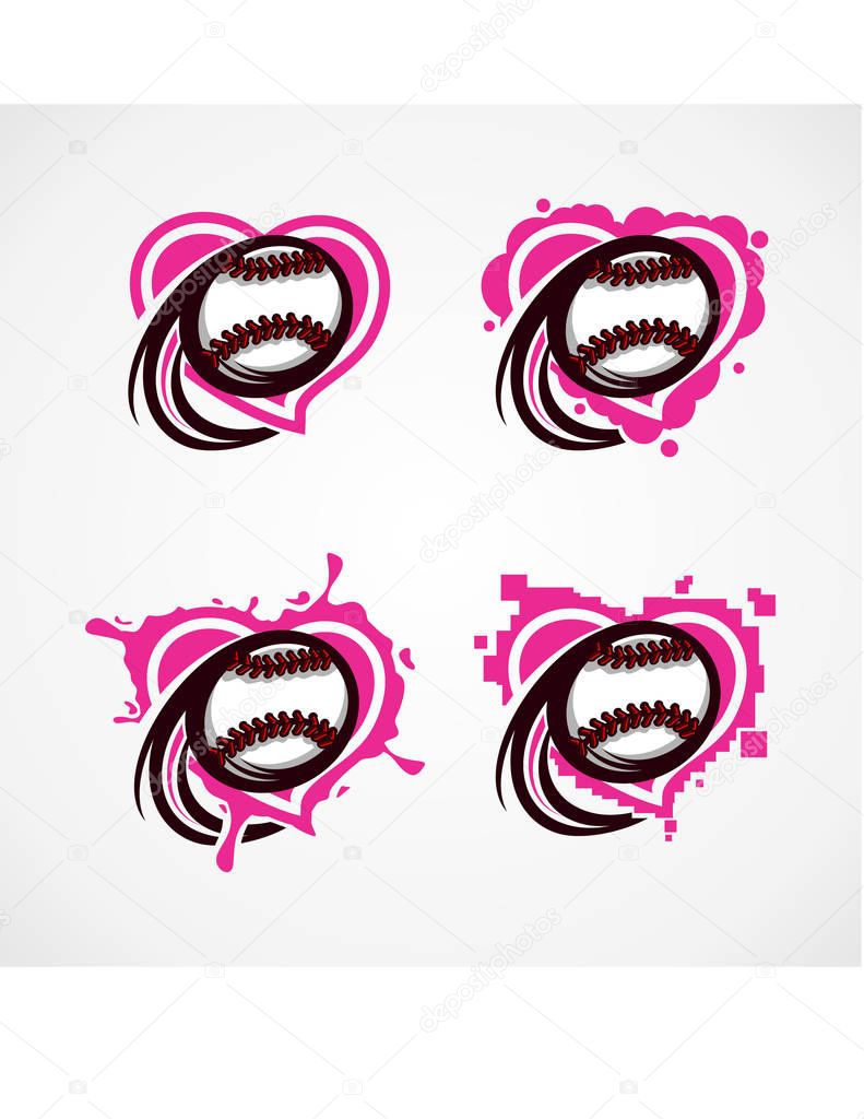 Love Baseball Vector Set of 4