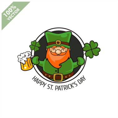  Aziz Patrick Günü. Arka planda komik bir leprikon. Vektör illüstrasyon çizgi filmi izole edilmiş siluet