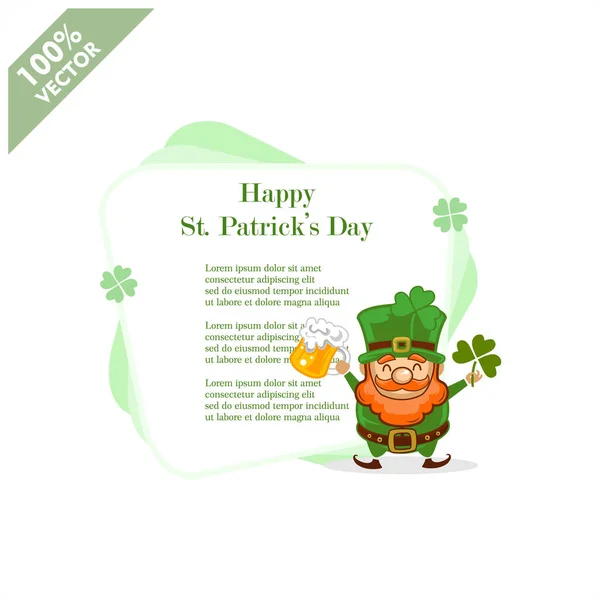 Vector Saint Patricks Día Borde Marco Diseño Con Duende Dibujos — Vector de stock