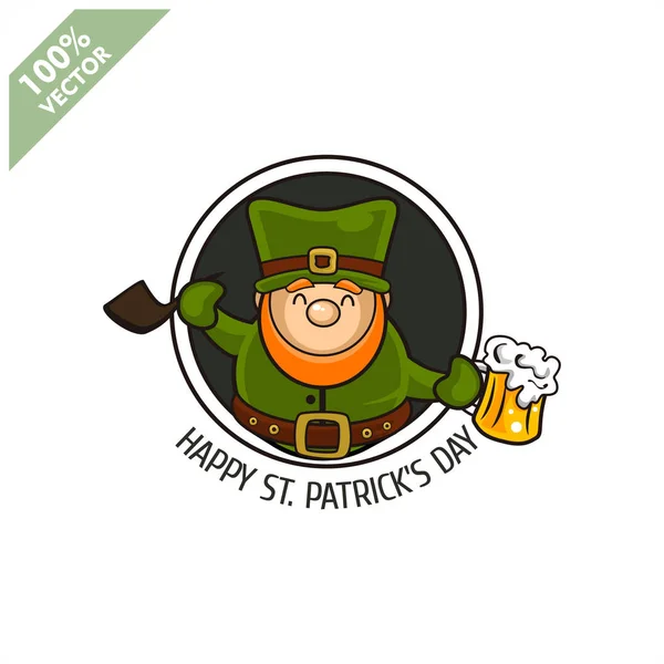 Saint Patrick Leprechaun Drôle Sur Fond Cercle Illustration Vectorielle Dessin — Image vectorielle