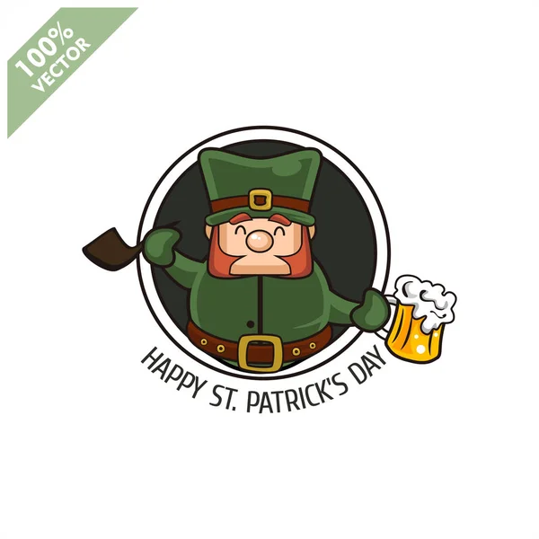 Saint Patrick Day Funny Leprechaun Circle Background Vector Illustration Cartoon — Stock Vector