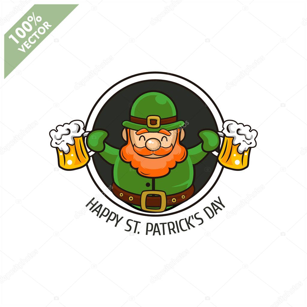Saint Patrick's Day. Funny Leprechaun on a circle background. Vector illustration cartoon isolated silhouette