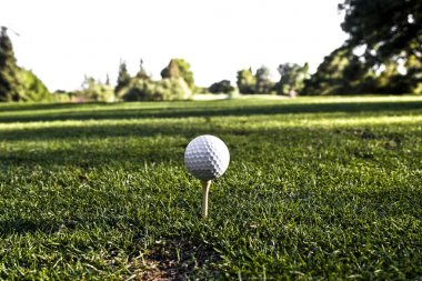 Yeşil çimenlerin üzerinde golf topu