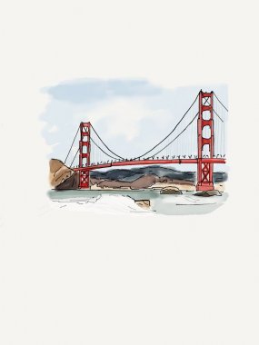 Golden gate Köprüsü San Francisco.Usa Amerika çizilmiş. Ünlü yerler. Kroki