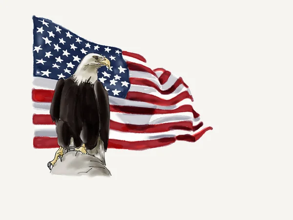 America.Flag of America,American eagle, symbol. Hand-drawn watercolor on white background.