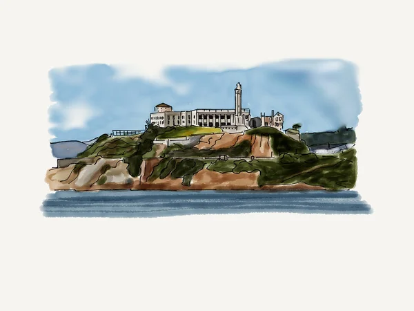 Getekende Alcatraz Island San Francisco Schets — Stockfoto