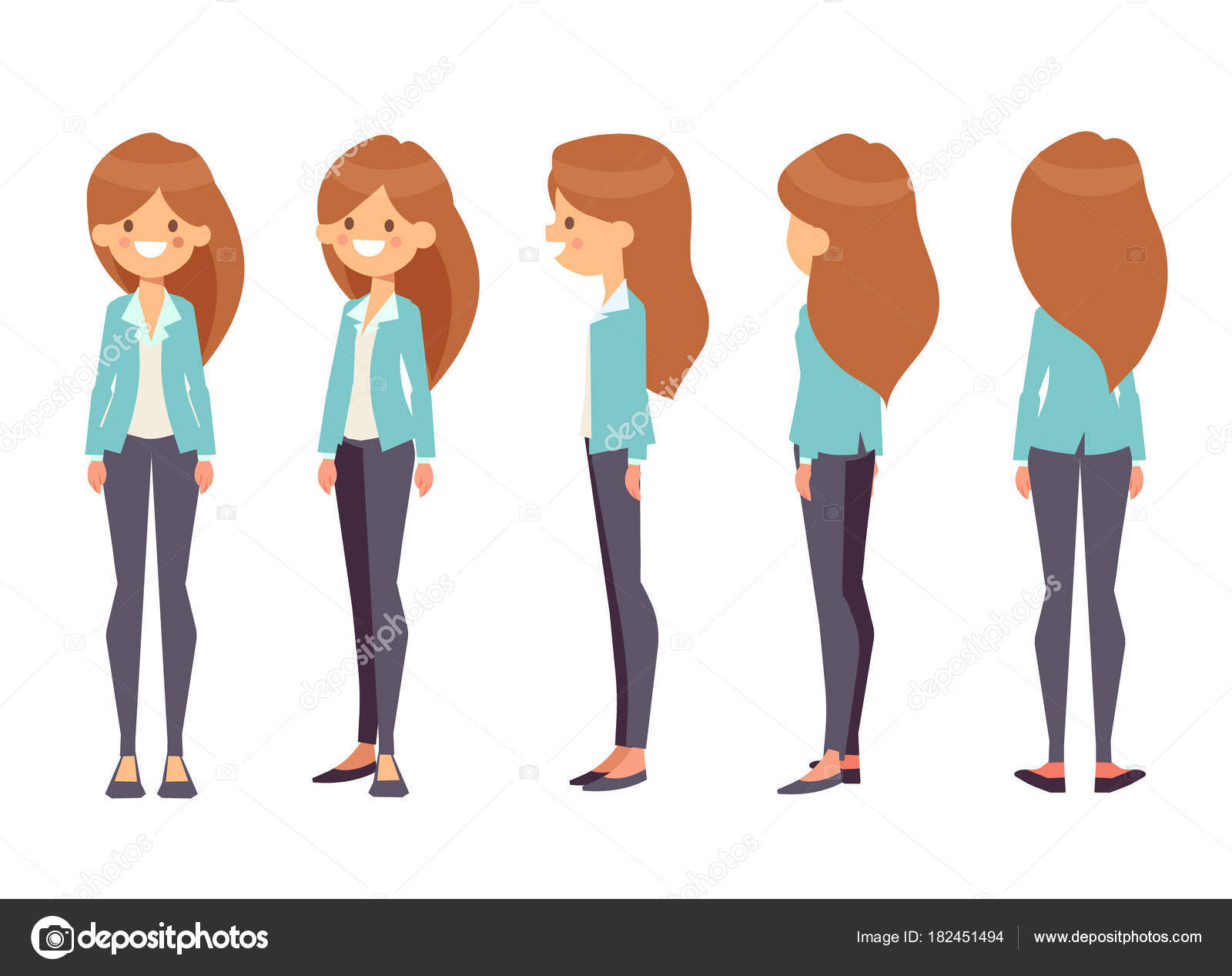 Pretty Girl Animation Front Side Back View Character Separate Parts