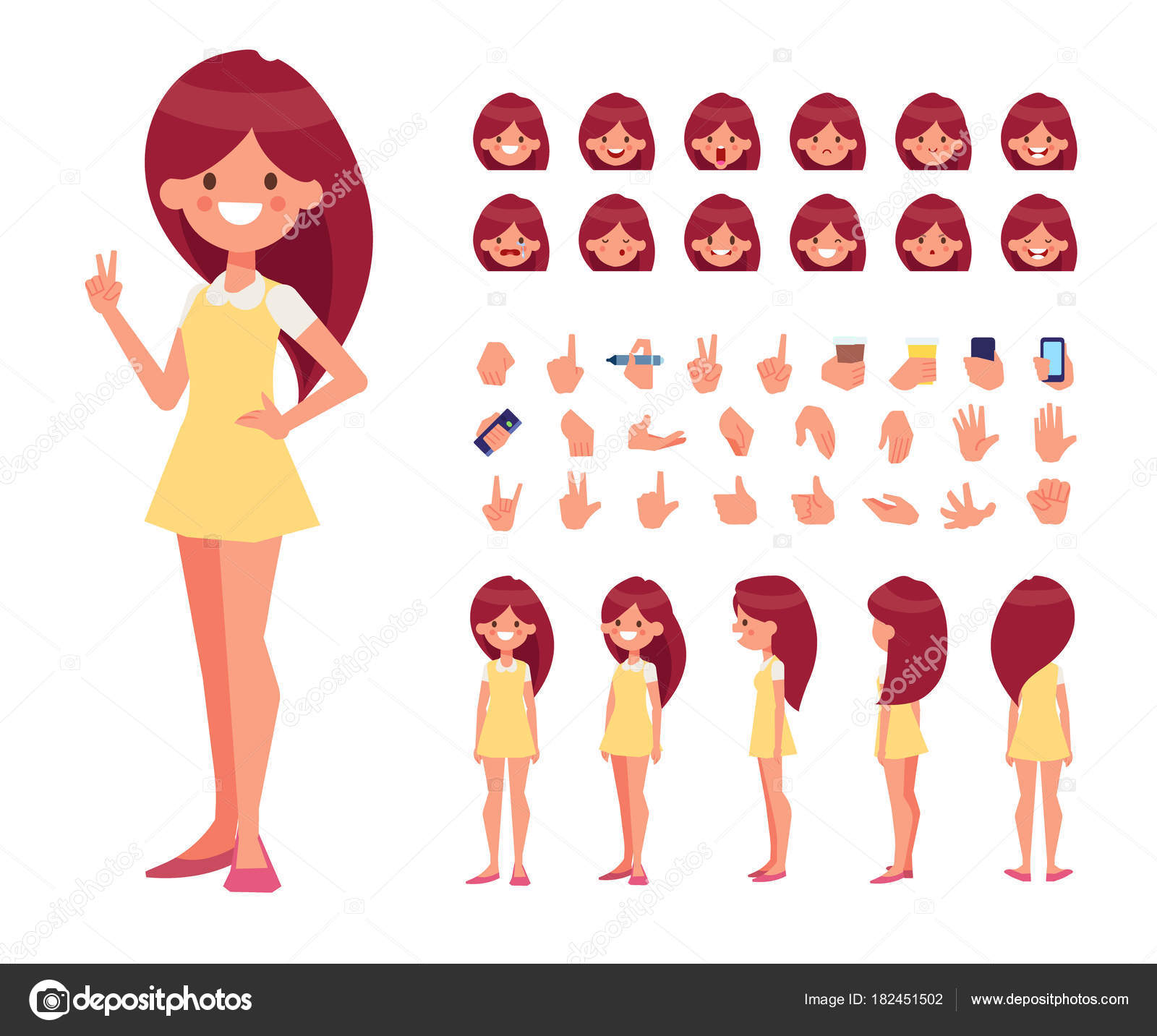 Front Side Back View Animated Character Woman Character Constructor Various  Stock Vector Image by ©Oksana_L #182451502