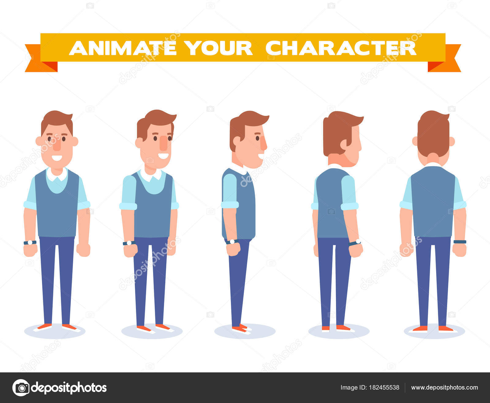 Young Man Animation Front Side Back View Character Separate Parts Stock  Vector Image by ©Oksana_L #182455538
