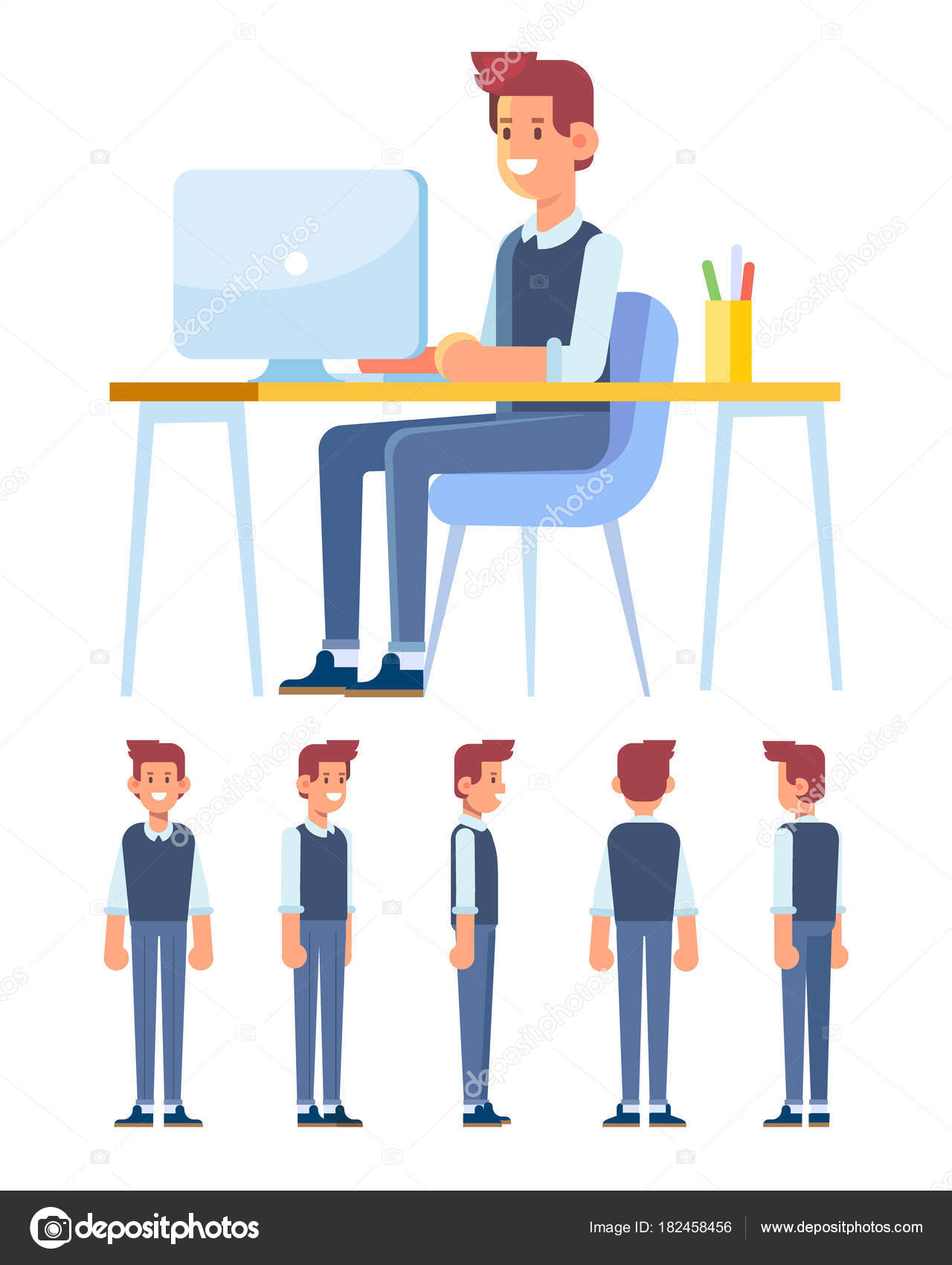 Office Worker Designer Front Side Back View Animated Character