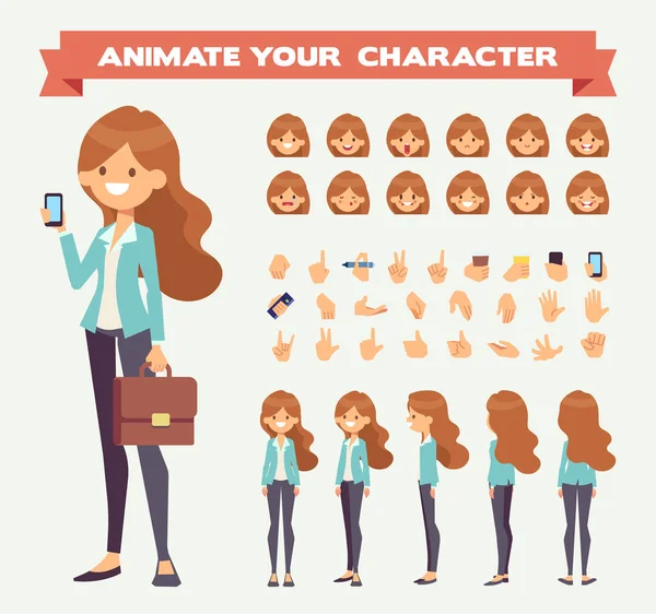 Front Side Back View Animated Character Woman Character Constructor Various — Stock Vector