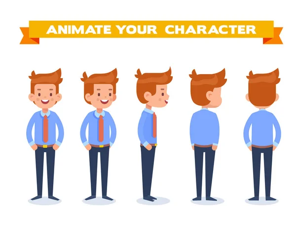 Animasyon Için Yöneticisi Adam Yan Geri Görünüm Karakter Vücudun Farklı — Stok Vektör