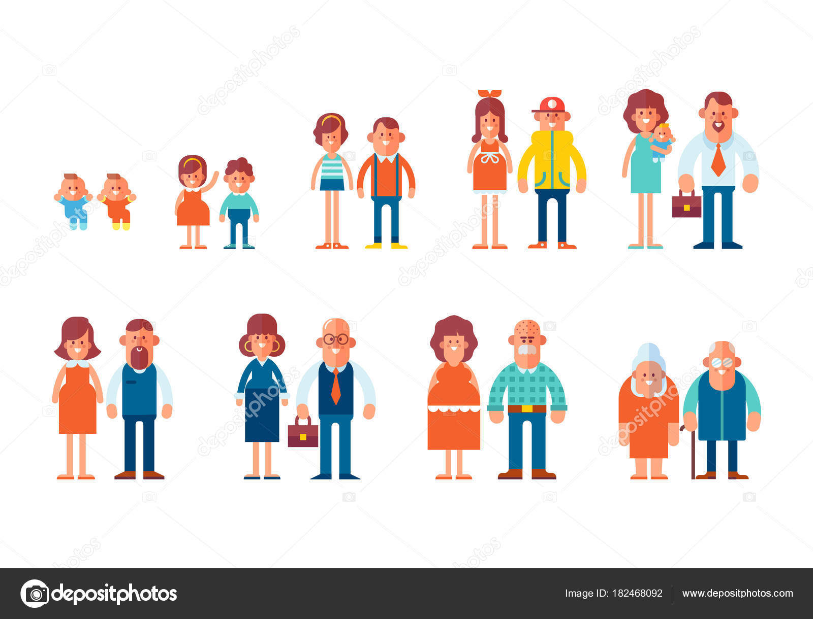 People Generations Flat Style Isolated White Background Vector Flat