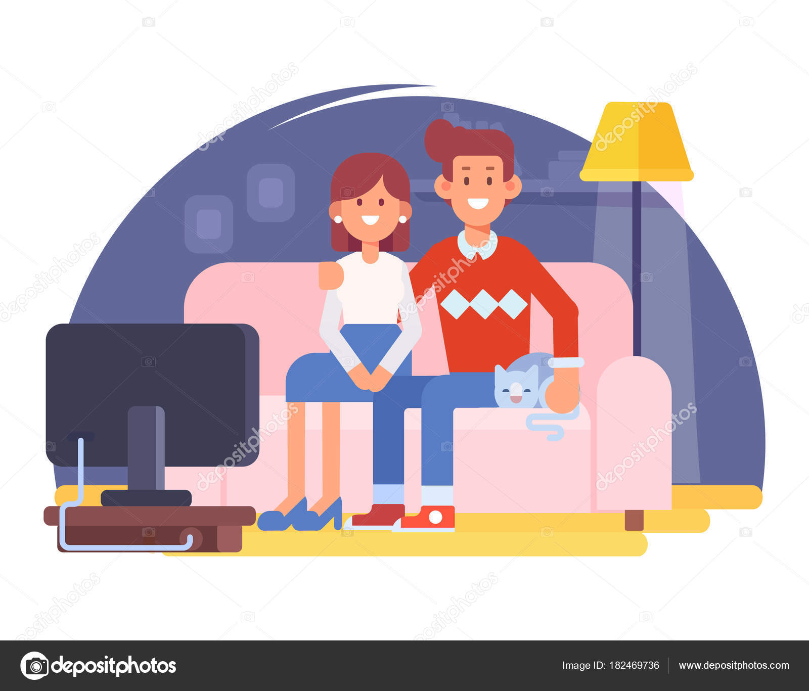 Happy Couple Together Sitting Couch Home Watching Happy Parents Cartoon  Stock Vector Image by ©Oksana_L #182469736