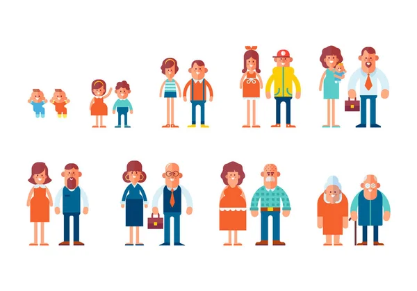 People Generations Flat Style Isolated White Background Vector Flat Illustration — Stock Vector