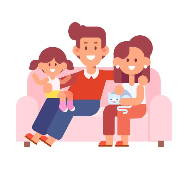 Happy Family Together Mom Dad Children Santa Hat Sitting Couch — Stock Vector