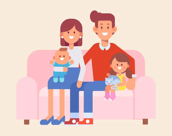平面样式中的字符的矢量集 幸福的一对家人在一起 父母有孩子 卡通矢量插图 — 图库矢量图片