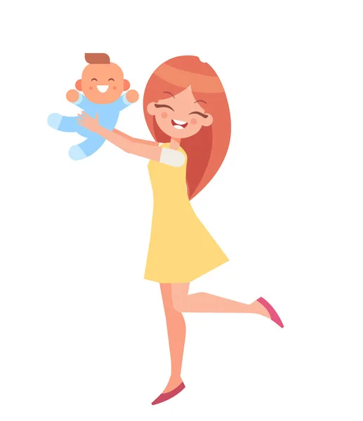 快乐的母亲玩儿童矢量插画 — 图库矢量图片