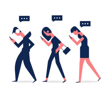 İnsanlar ousing akıllı telefonlar. Vektör öğeleri infographics için. Internet bağımlılığı kavramı insanların telefon araçları kullanma.